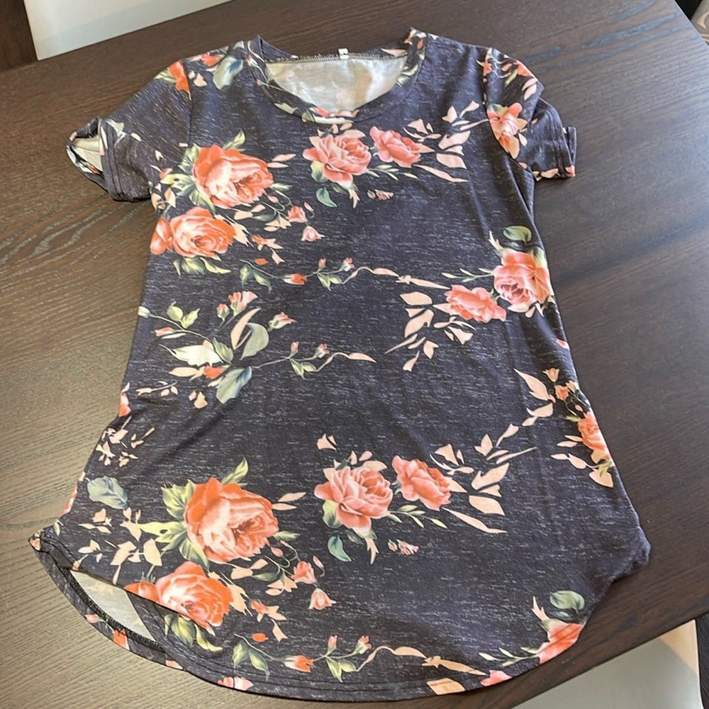 Floral flared tunic style tee shirt